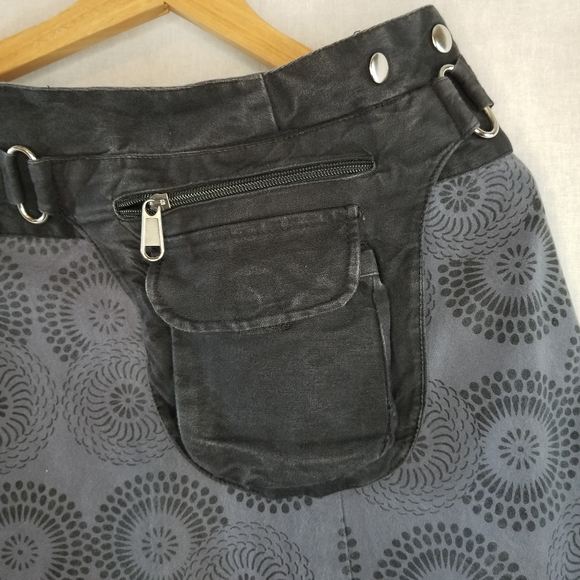 Made in Nepal steel blue wrap-around snap A-line mini skirt w/ pouch size M Y2k - Picture 7 of 10